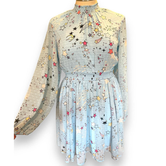 torrid Dresses & Skirts - Torrid Plus Size 1 Shooting Stars Smocked Baby Blue Chiffon Mini Skater Dress